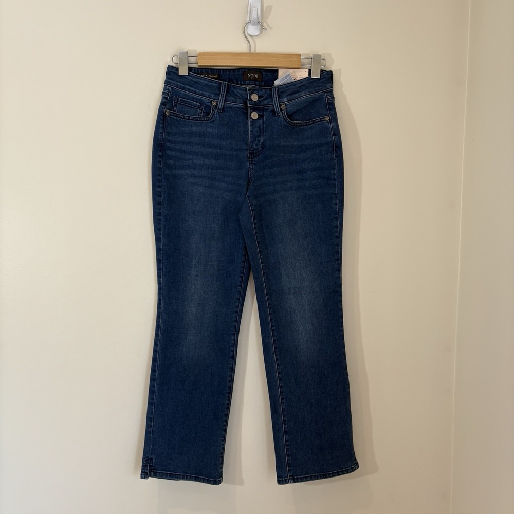 NYDJ Womens Marilyn Ankle Slit Jeans 5 Dark Wash Straight Leg Stretch Classic